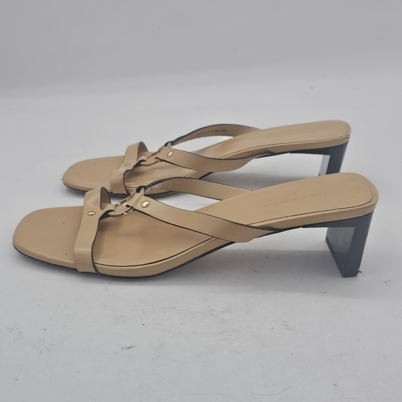 Tory Burch Ring Heel Sandal Leather Block Heel Cantucci Tan Size 8 - Picture 4 of 12